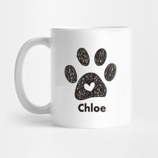 Chloe name made of hand drawn paw prints Mug